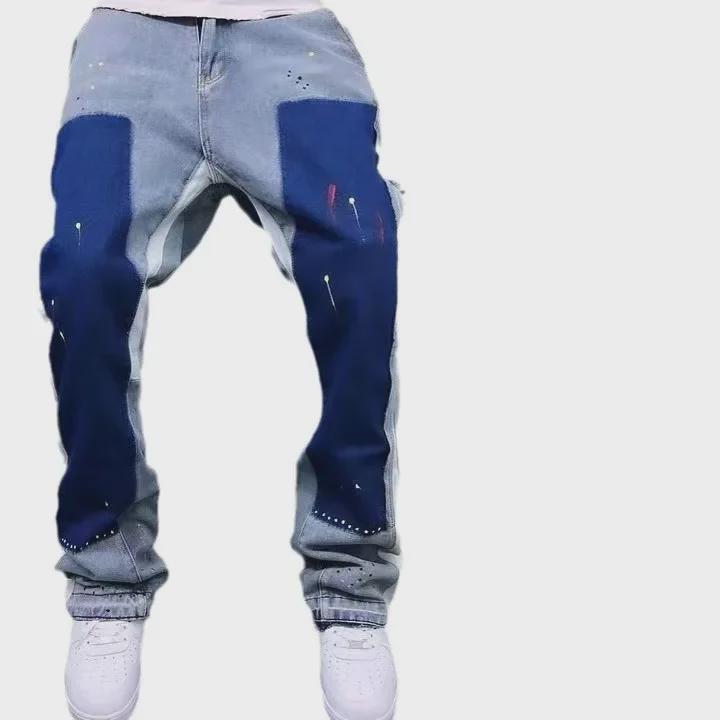 "Trendy Ink-Splattered Deconstructed Bell Bottom Jeans"