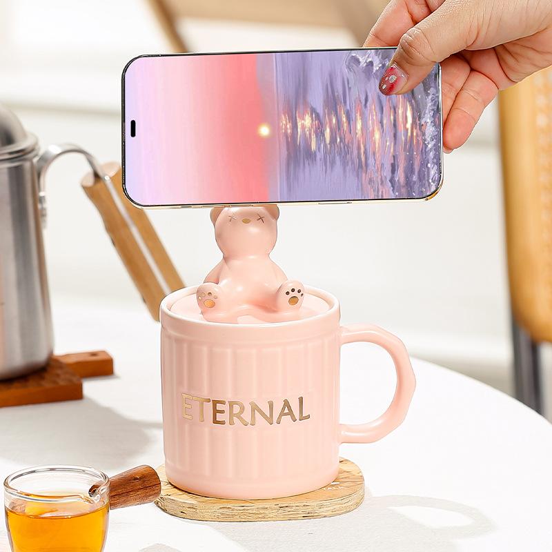 High-Value Wind Ceramic Cup With Lid Household Couple Coffee Cup Creative Souvenir Water Cup