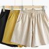 Damen-Shorts aus Baumwoll-Leinen-Mischgewebe mit weitem Bein: Trendige, lässige Bermudas für Frühling/Sommer – für Sport oder Zuhause.