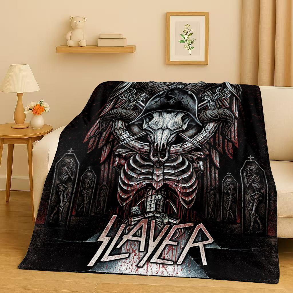 3D Slayer Thrash Metal Rcck Music Band Sign Flannel Blanket,Ultra Soft Warm Plush Throw for Home Bedroom Bed Sofa Cover Gift Kid