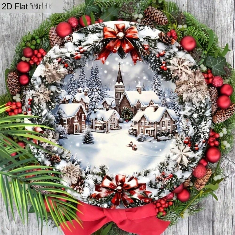 Winter Village Aluminum Sign 2D Flat Christmas Plaque Snowy Town Design Door Wall Holiday Decor