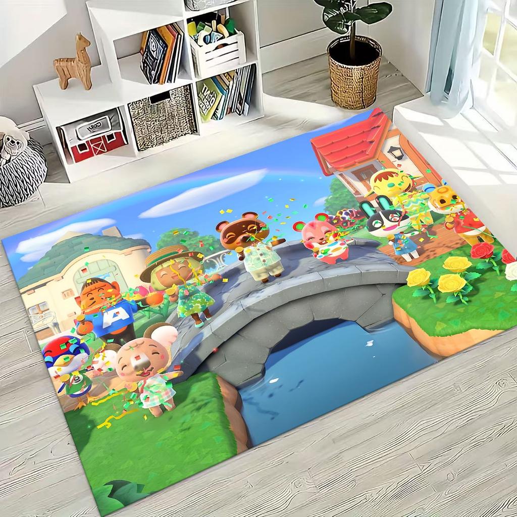 Game Animal Crossing Wild World Cartoon Rug for Bedroom Living Room Sofa Home Doormat Decor, Large Kids Play Non-slip Floor Mat
