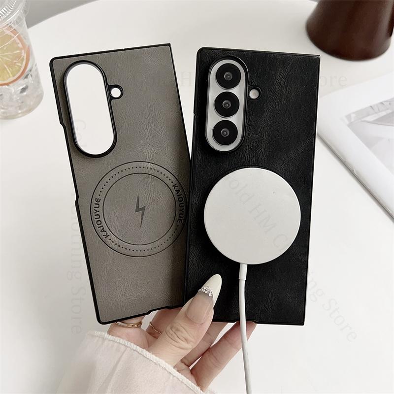 Skin Feel Leather Phone Case For Samsung Galaxy Z Fold7 5G For Magsafe Wireless Charging Hard Bumper Cover For Samsung Z Fold 7