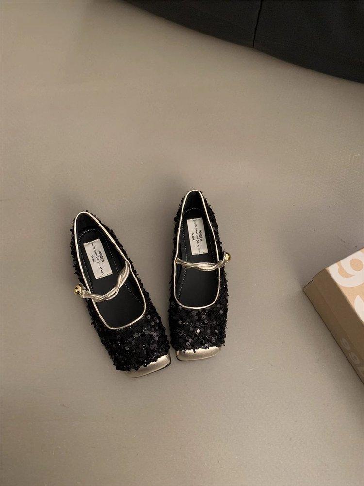 

French sequined silver bag head half slippers women s 2025 spring and summer Xiaoxiangfeng Korean version temperament Mary Jane single shoes women s 40