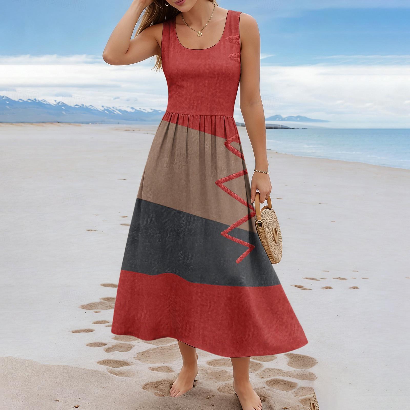 

Women’s Floral Print Sleeveless Maxi Dress Casual Summer Lightweight Long Dress Scoop Neck Loose Fit Style M хаки