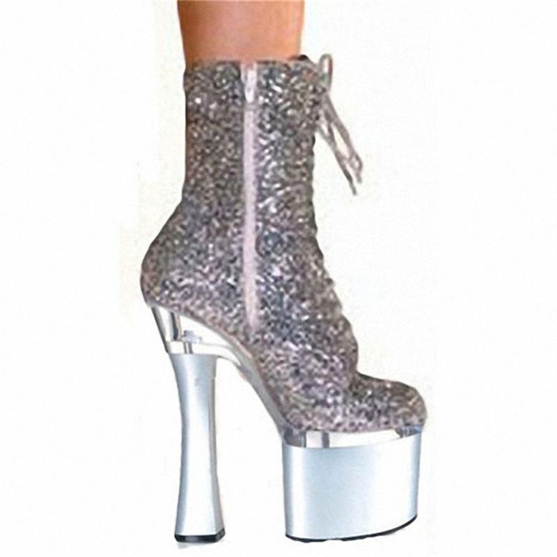 stiletto super high heels lace-up flash particle low boots shoes 20cm