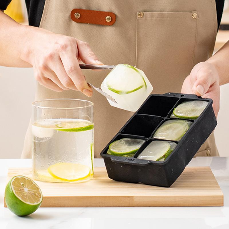 6 Grid Large Ice Cube Tray Silicone Ice Mold with Lid Silicone Ice Cube Maker Square Tray Ice Forms Home Bar Party Accessories