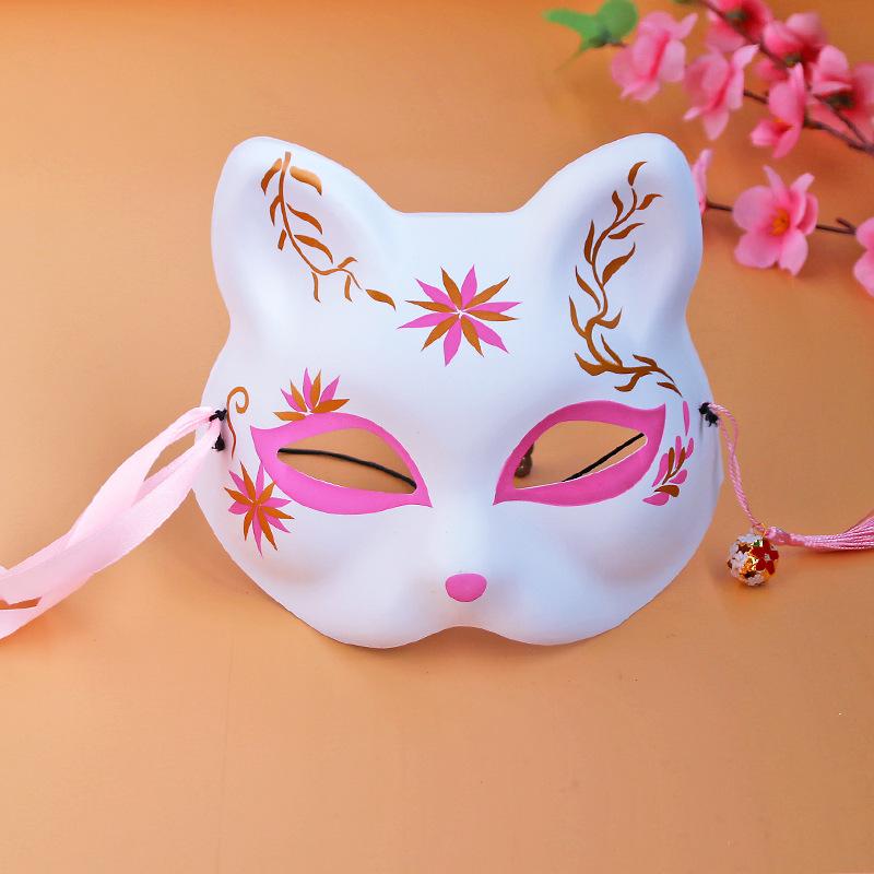 Pink Sakura Cute Princess Dress Up Show Half Face Cat Face Mask Japanese Anime Festival Masquerade Fox Mask