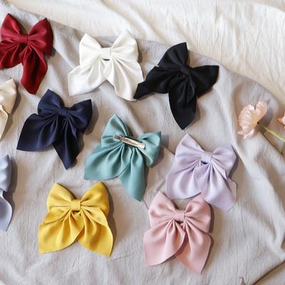 Elegancka wstążka z kokardą spinka do włosów moda prosta solidna satynowa spinka do włosów szpilka w stylu retro opaska na głowę z klipsami dziewczęce akcesoria do włosów