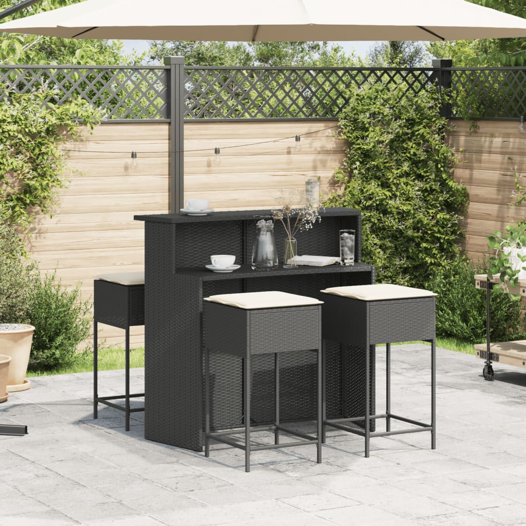 5 Piece Outdoor Bar Set with Cushions Black Poly Rattan