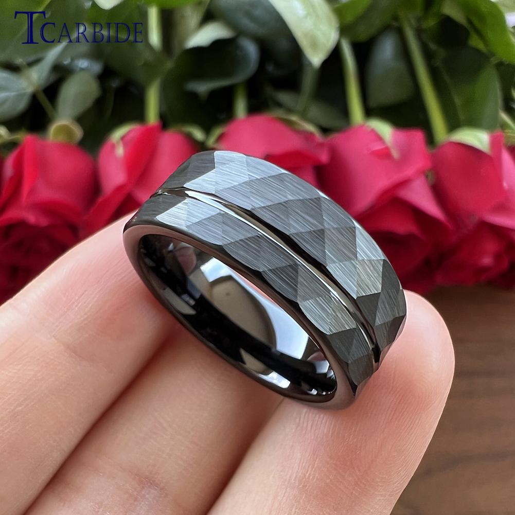 8MM Hammer Wedding Band For Men Women Multi-Faceted Brushed Offset Grooved Finish Nice Gift Jewelry Comfort Fit