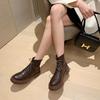 Thick-soled Martin boots women's autumn and winter new British style brown elastic thin boots short soft leather short boots