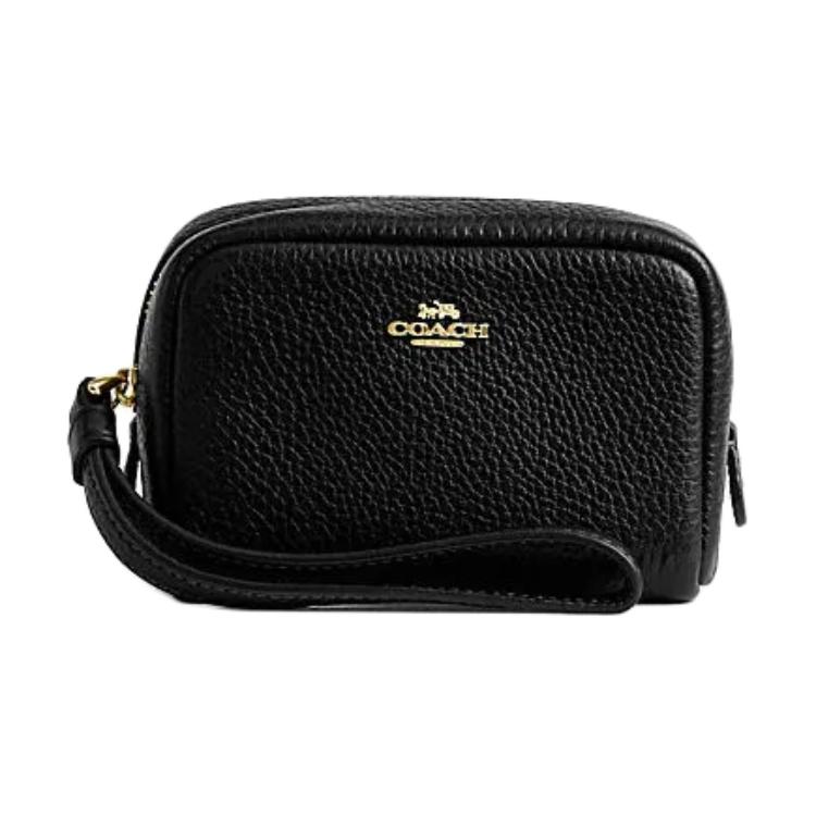 Coach Logo Metal Zipper Leather Clutch Wristlet Mini Women clutch Black CW906-IMBLK Basic Set (Bag+Dust Bag)