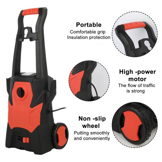 Elektrischer Hochdruckreiniger, 75 bar Hochdruckreiniger, 1400 W Hochdruckreiniger mit Hochleistungsmotor, Isoliergriff