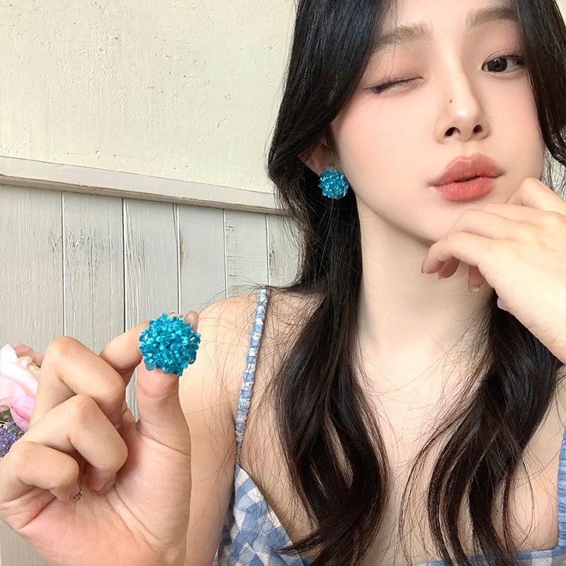 

Fresh Blue Hydrangea Flower Beaded Earrings Women Light Luxury Niche High-Grade Earrings Spring and Summer Unique Elegant Earrings 925 silver needle-fresh blue pair