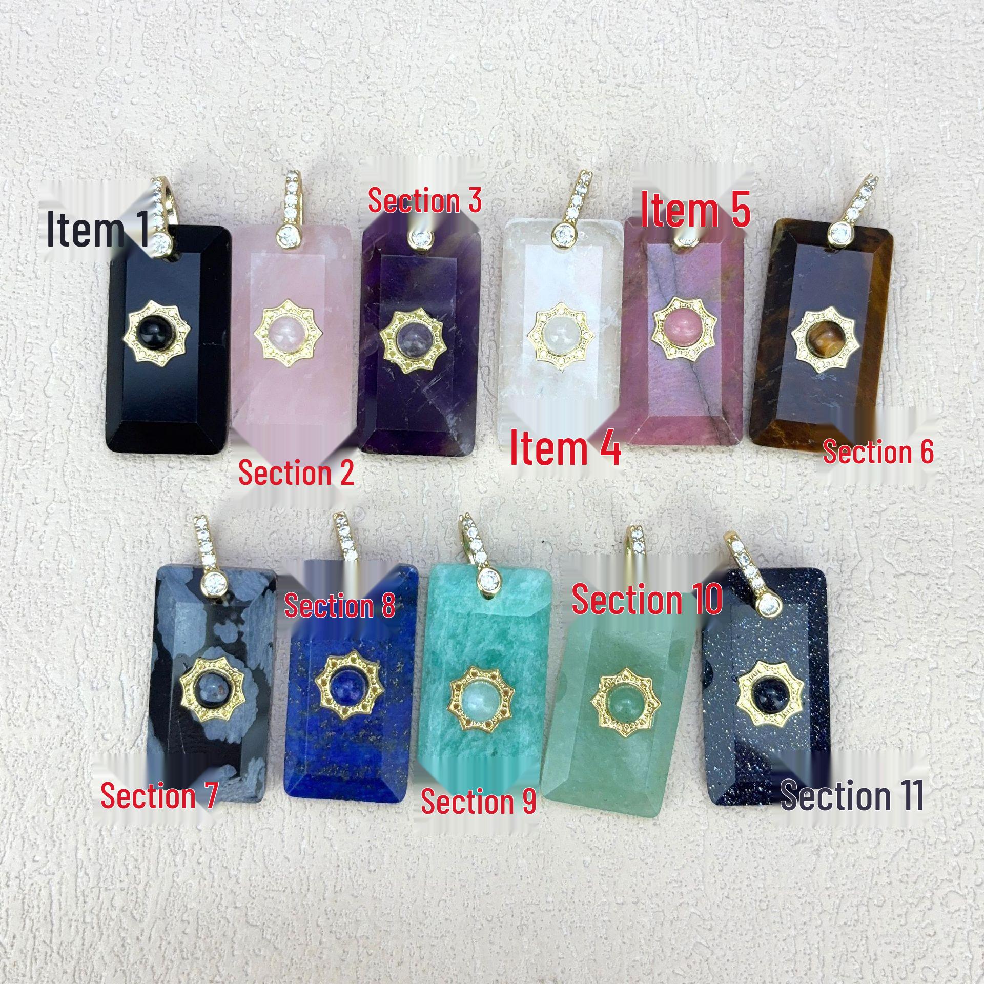Pink Crystal & Amazonite Sunflower Rectangle Pendant Style 9
