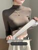 Women's H393 High-Neck Slimming Base Layer: Warm Long-Sleeve Solid Mid-Neck T-Shirt for Autumn/Winter.
