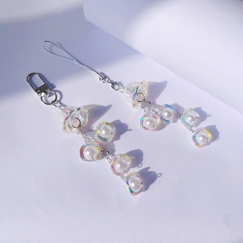 Stilvolles Handytaschen-Lanyard-Schlüsselanhänger für Damen und Mädchen mit Perlendesign Portemonnaie-Accessoire Tasche Hängender Schmuck