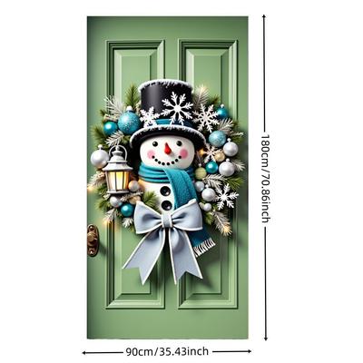 Snowman Wreath Green Lining For Christmas Doors Xmas Outdoor Decoration Door Cover For Front Door Home Christmas Party Supplies