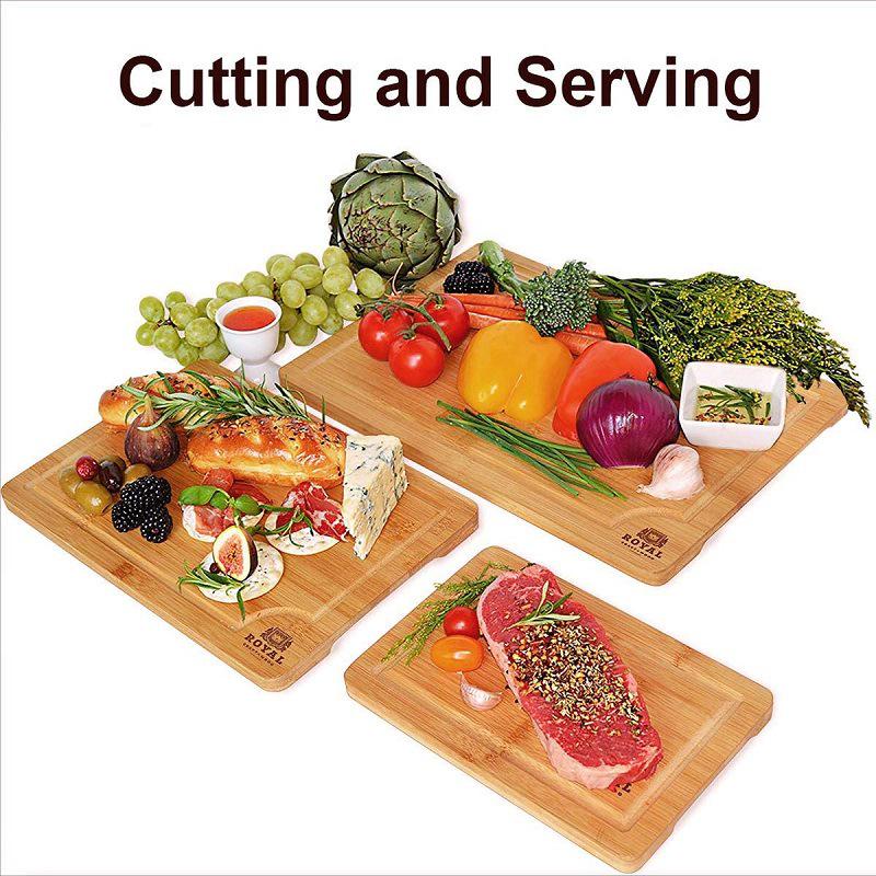 Bamboo Cutting Board 3-Piece Set for Kitchen: Vegetable, Fruit, and Meat Boards