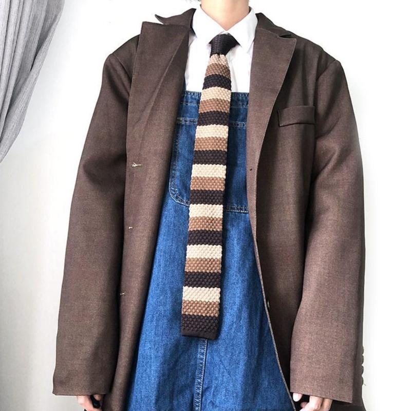Teens Knit Necktie Women British Style Striped Necktie Uniform Self Tie Necktie
