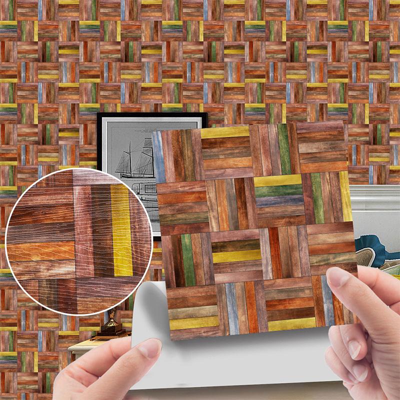 20Pcs Waterproof Wall Stickers Imitation Wood Grain Tile Floor Wall Sticker Self Adhesive Living Room Bathroom Home Decor