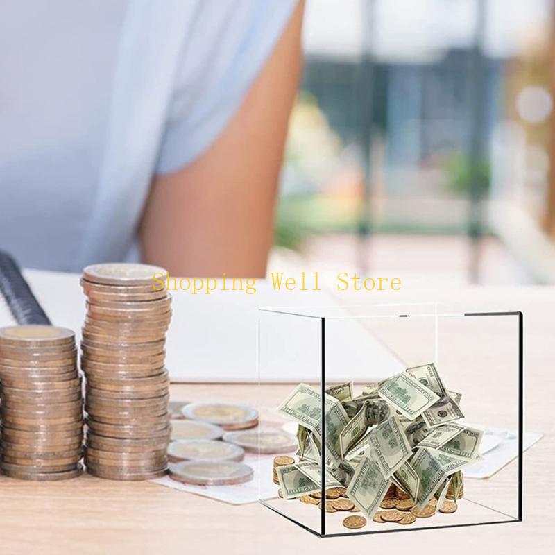 KX4B Acrylic Clear Money Jar Coin Banknote Storage Acrylic Piggy Money Saving Box for Cultivating Saving Habits