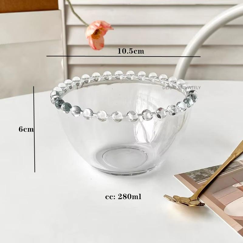 Advanced Pearl Rimmed Glass Bowl Creative Oatmeal Yogurt Bowl Breakfast Ice Cream Salad Bowl Glass Cutlery Kitchen Supplies Gift