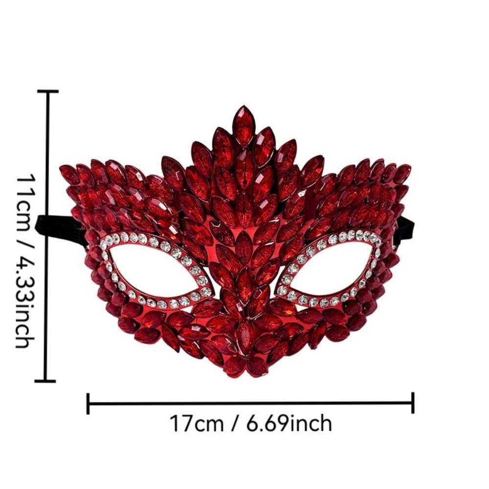 Marquise Shape Half Face Mask Luxury Sparkly Crystal Masquerade Mask Flame Leaf Elastic Rhinestone Half Mask Evening Party