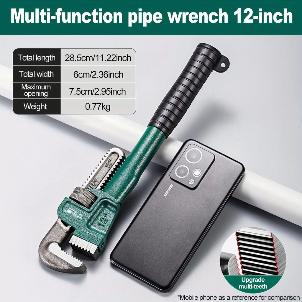 8/10/12/14 Inch Heavy-Duty Steel Pipe Wrench Set, Adjustable Straight Plumbing Wrench with Soft Grip Handle