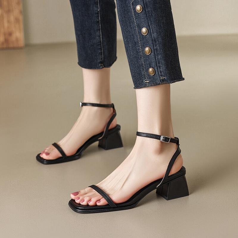 Fashion NEW Summer Women Shoes Genuine Leather High Heels Party Shoes Sexy Women Sandals Chunky Heel Shoes for Women sandálias femininas