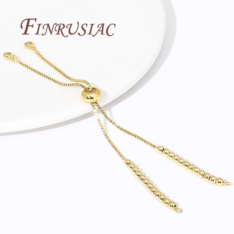 

Adjustable Bracelet Chain 18K Gold Plated Half-finished Bracelet With Rubber Stopper Beads,Jewelry Making DIY Necklace Findings 2 Pieces