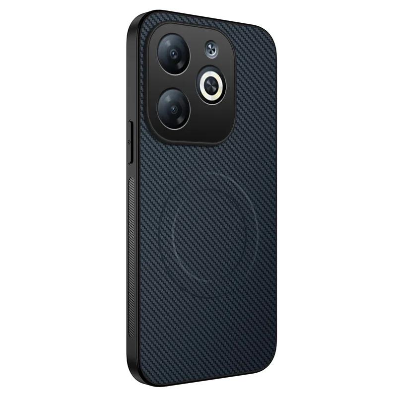 Magnetic Silicone Case For Infinix Smart 8 9 Wireless Charging Carbon Fiber PU Leather Texture Anti-Drop Soft Cover Phone Cases
