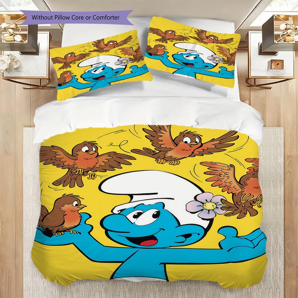 Smurf Village Adventure Threepiece Set 1 Duvet Cover 2 Pillowcase Without Core Christmas Birthday Gift Soft And Comfortable Bedding Set