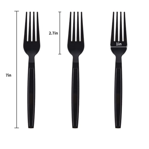 Laojbaba Disposable Plastic Forks, Individually Wrapped, Black, 7-inch, for Commercial Use, Takeout, Extra Hard, Heavy-Duty, Individually Wrapped, 100
