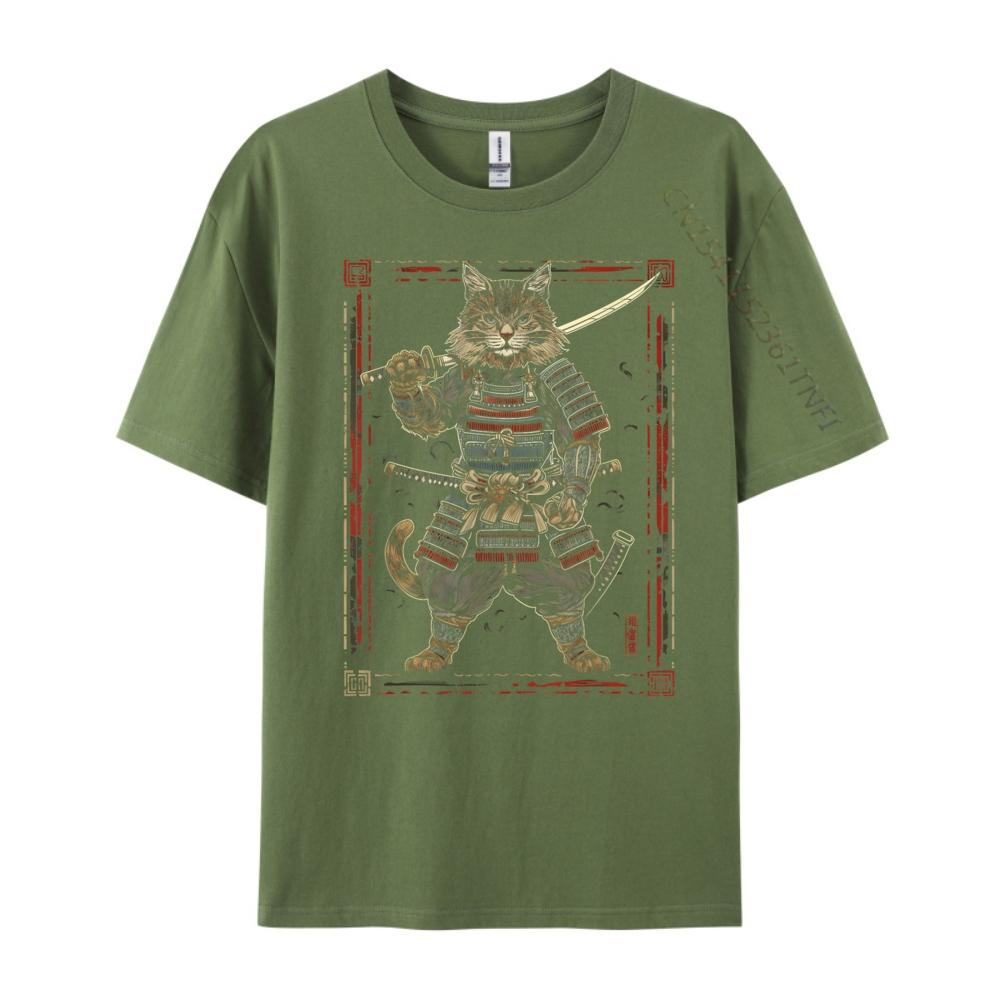 Cat Samurai Ninja Cat Samurai Art Ukiyo E Hiphop Streetwear Camiseta Masculina Korean Brand T Shirt Cotton Comfort Tshirt Crazy
