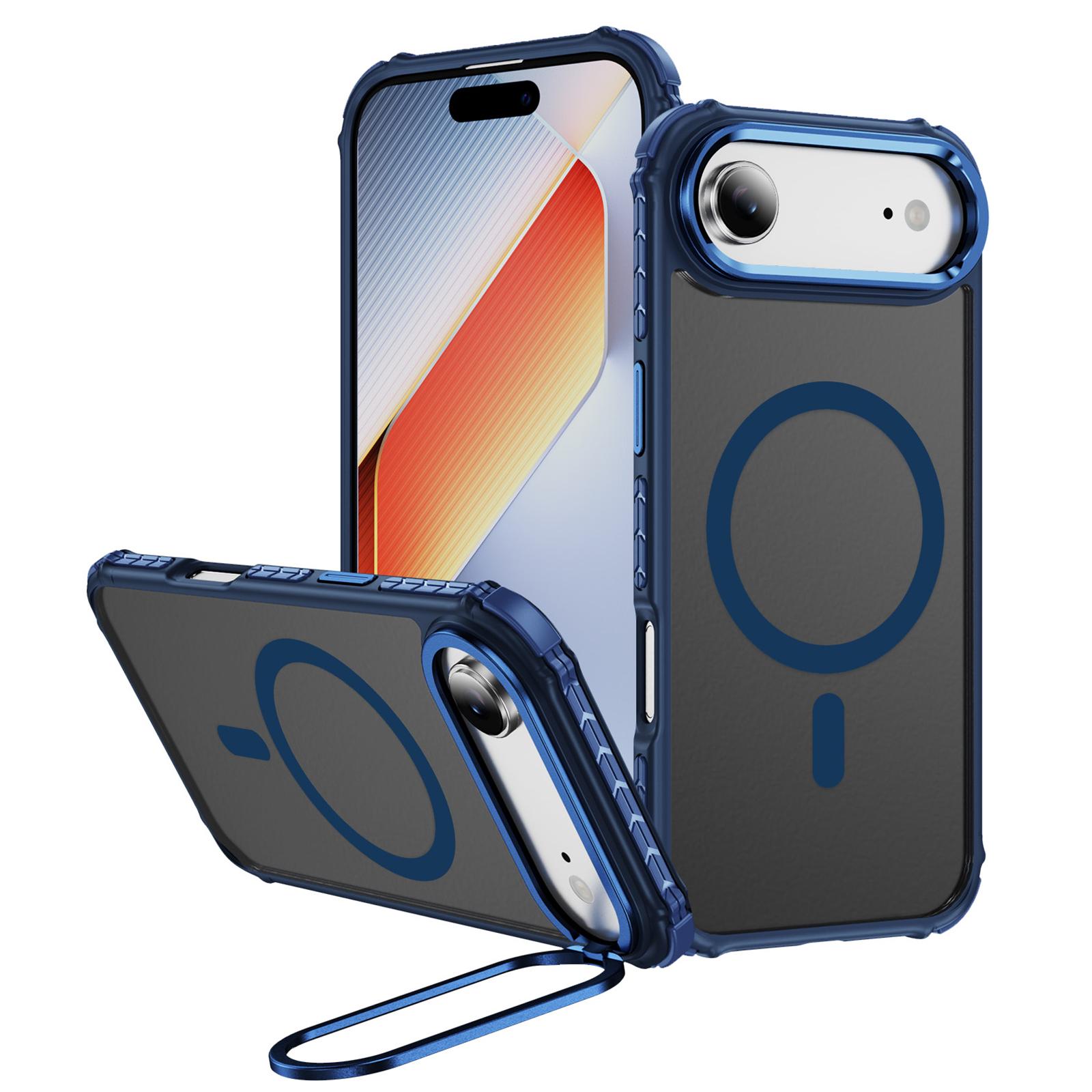 

For iPhone 17 Air Case with Lens Kickstand Matte Phone Back Cover Compatible with MagSafe Blue