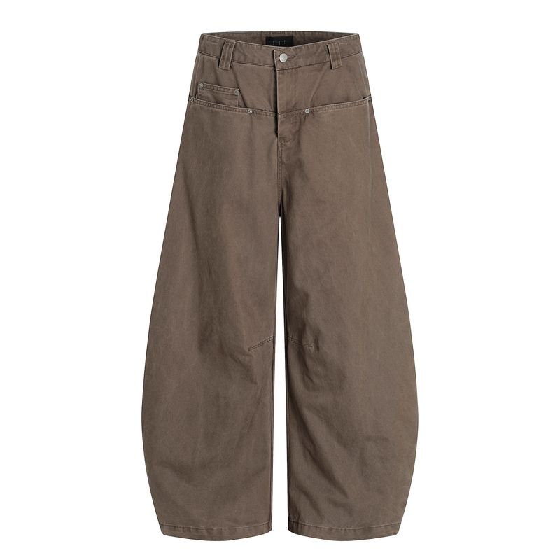 

Kisko American Retro Stereo Cut Baggy Scythe Work Pants Unisex Design Wide-Leg Loose Casual Pants Brown X L