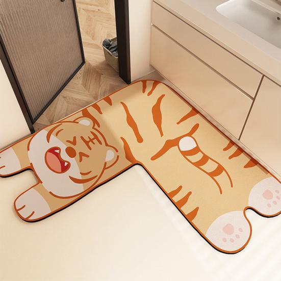 Diatom Mud Floor Mat Cartoon Animal Shape L-Shaped Design Water Absorbent
