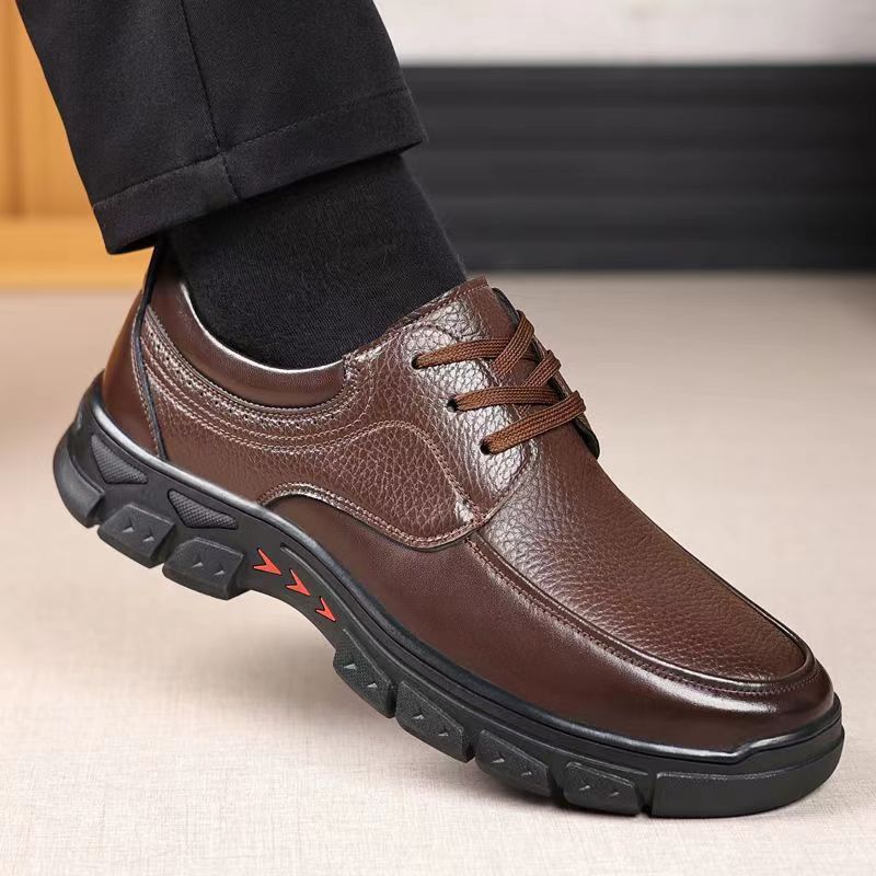 Spring new men's business casual leather shoes soft sole soft surface light men's leather shoes lace up round head men's shoes