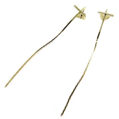 [Q1409] - Brincos artesanais em ouro 'Cruz' - 75x10 mm