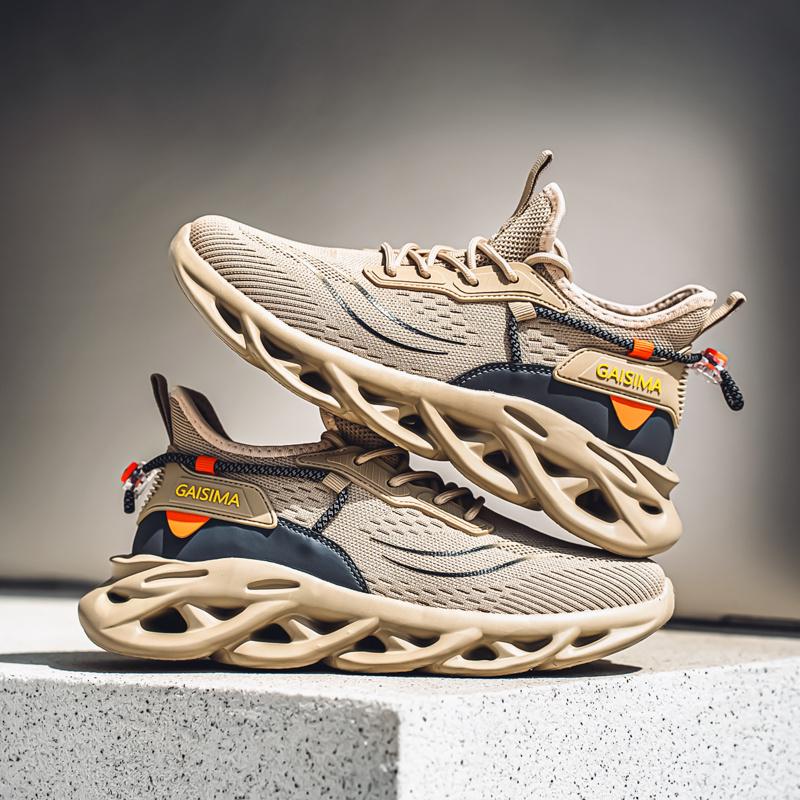 Stylish Khaki Men Casual Sneakers Breathable Mesh Outdoor Jogging Shoes Anti Slip Lace-up Men's Sports Shoes tênis masculino