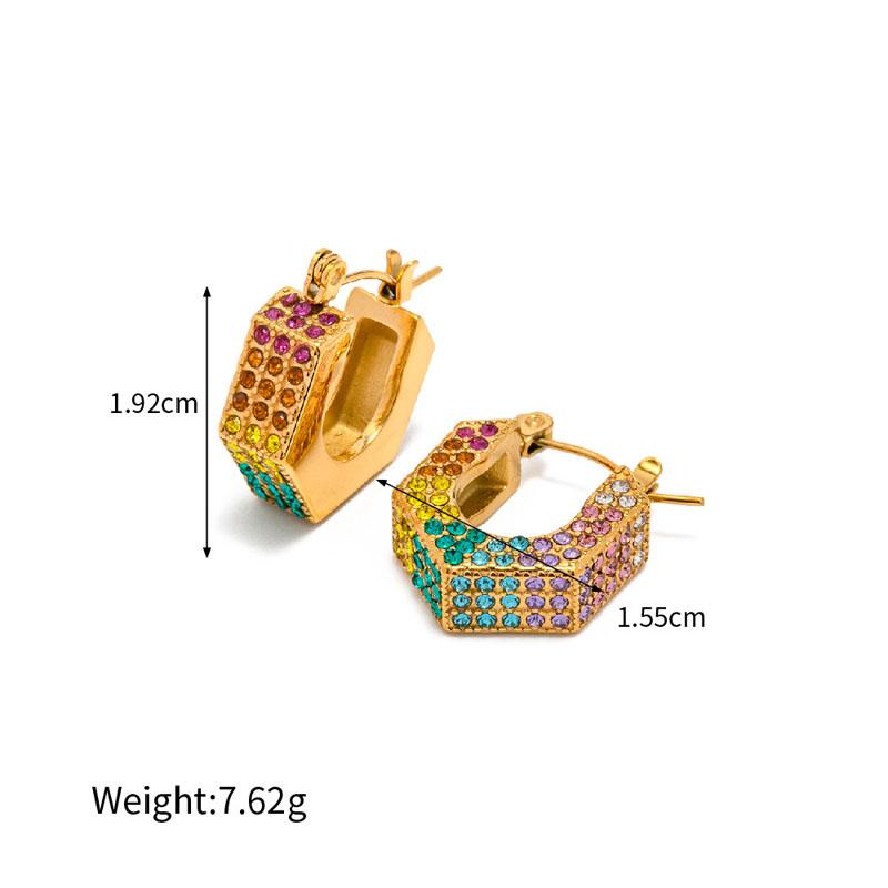 Luxury Diamond Cubic Zircon Earrings Stainless Steel Jewelry Gold Hoops Geometric Hoop Earrings