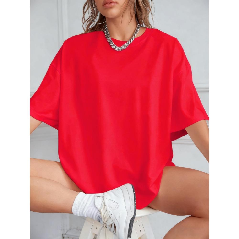 Womens Solid Color Cotton Summer Soft T-Shirt Y2K Oversized T-Shirts Jogging Casual Tops Multicolor Short Sleeve