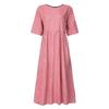 Women V Neck Short Sleeve Gingham Print Maxi Dress Casual Loose Fit A Line Dress