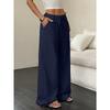 Women's Summer Casual Solid Color Textured Fabric Wide Leg Pants, Knot Waist Oblique Pocket Trousers