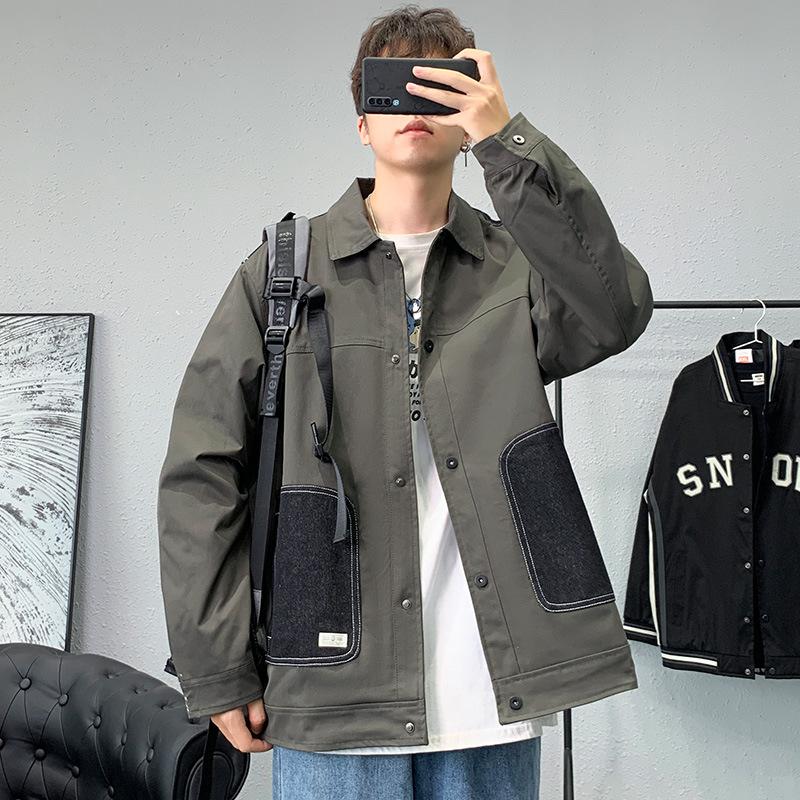 Jackets, Men's Jackets, Spring and Autumn Lapels, Casual Fleece, Trendy, Versatile, Korean Cargo Jackets, Men's Fashion Men's Clothing