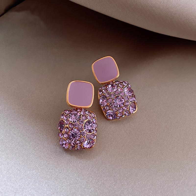 Luxury Rhinestone Geometric Square Enamel Drip Earrings