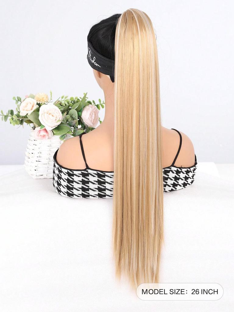 Synthetic Long Straight Ponytail 26 Inch Drawstring Ponytail Heat-Resistant Clip-In Hair Extension For Women