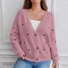 Love embroidered knitted sweater jacket, autumn and winter single-breasted V-neck sweater cardigan for women